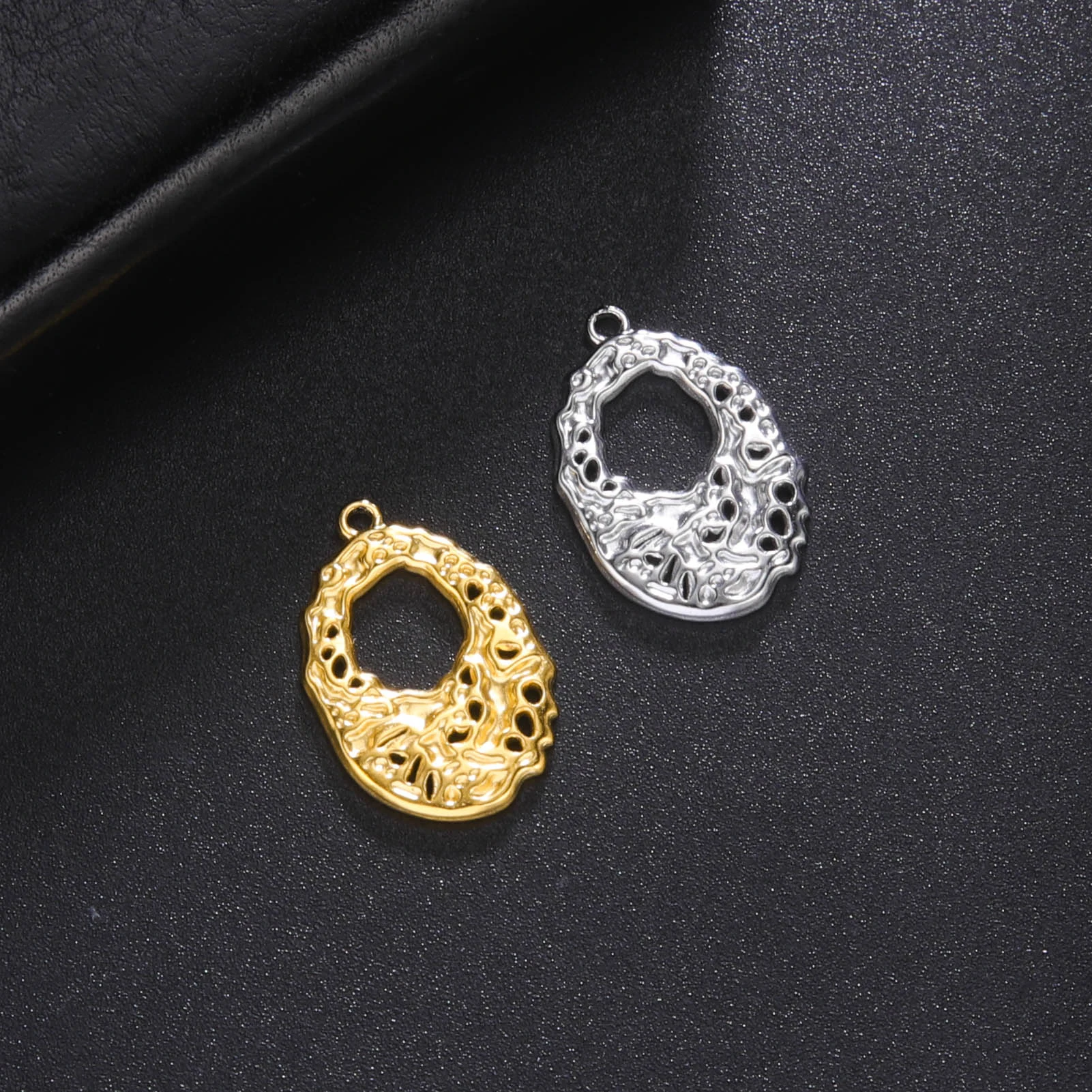 

5pcs Irregular Geometric Hollow Connectors Pendant Stainless Steel Charms For Jewelry Making Supplies Gold Color Oval