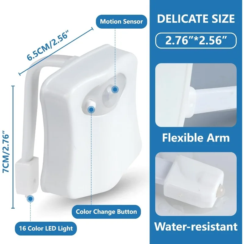 변기 야간 조명, 8/16 색 LED 변기 조명, 모션 센서, 욕실 완벽한 장식, 모든 변기 적합 (배터리 없음)