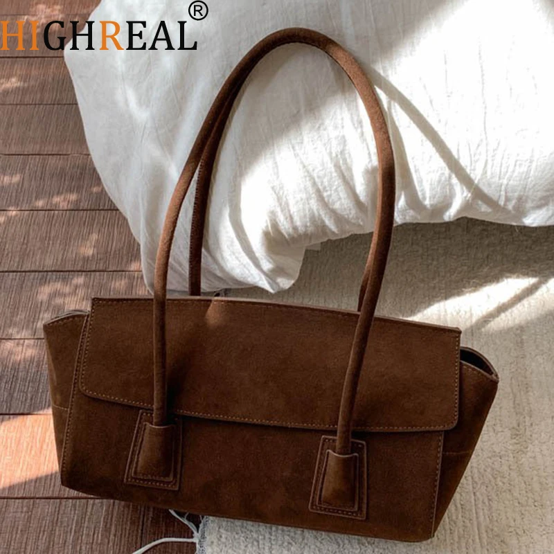 اليورو الأمريكية نمط ماتي جلد الغزال حقيبة يد الإناث شتاء جديد واسعة ترابيز حمل حقيبة كتف الإبط الفاخرة