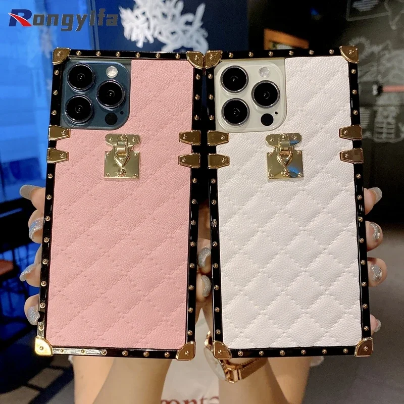 Luxury Soft Lambskin Leather Cases For Samsung Galaxy S10 Note 10 Lite S10E S10 S9 S8 Plus Note 10 Plus 9 8 Square Plaid Cover