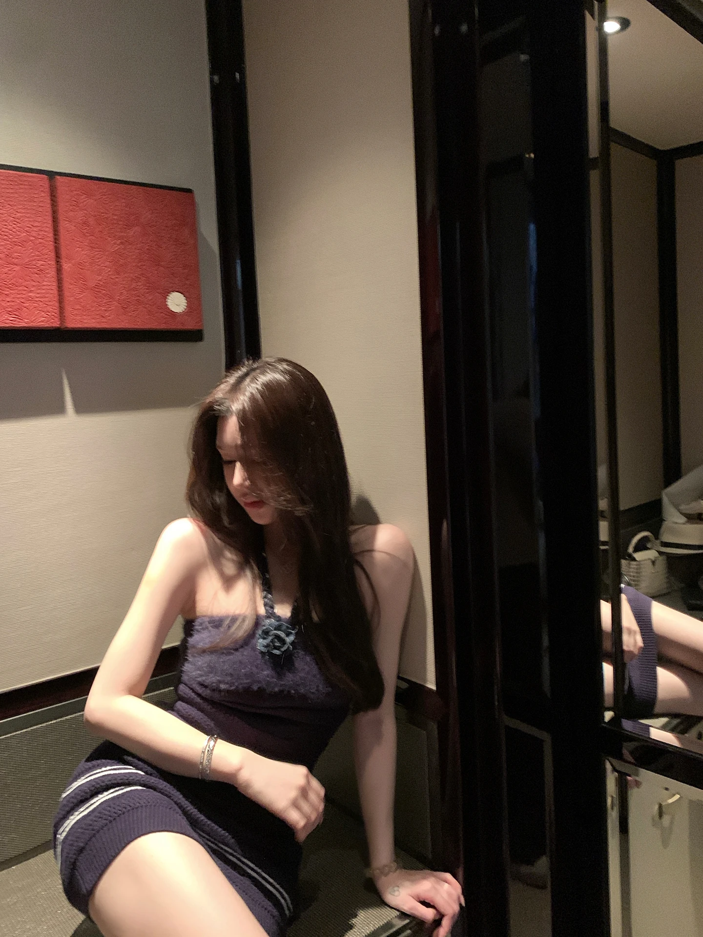 

Sister Titi Pure Muse Knitted ort Dr in Indigo with Hanging Ne Strap And Bodycon Sle for Trendy Ladies Autumn Winter