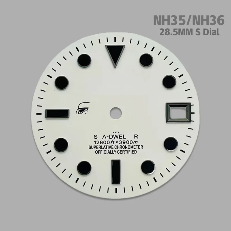 28.5mm NH35 Dial with S Logo, Black Samurai Dial, No Lume, Suitable for NH35/NH36 Movement, Watch Modification Parts