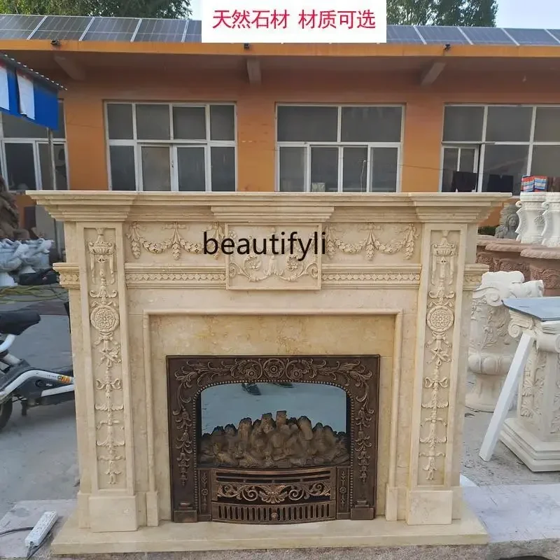 

P Marble European carved fireplace white marble American simple fireplace living room ornament