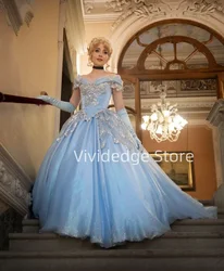 Customized  Victorian Sky Blue Prom Dresses Lace-Up Sparkling Diamonds Fairytale Halloween Cosplay Evening Gowns