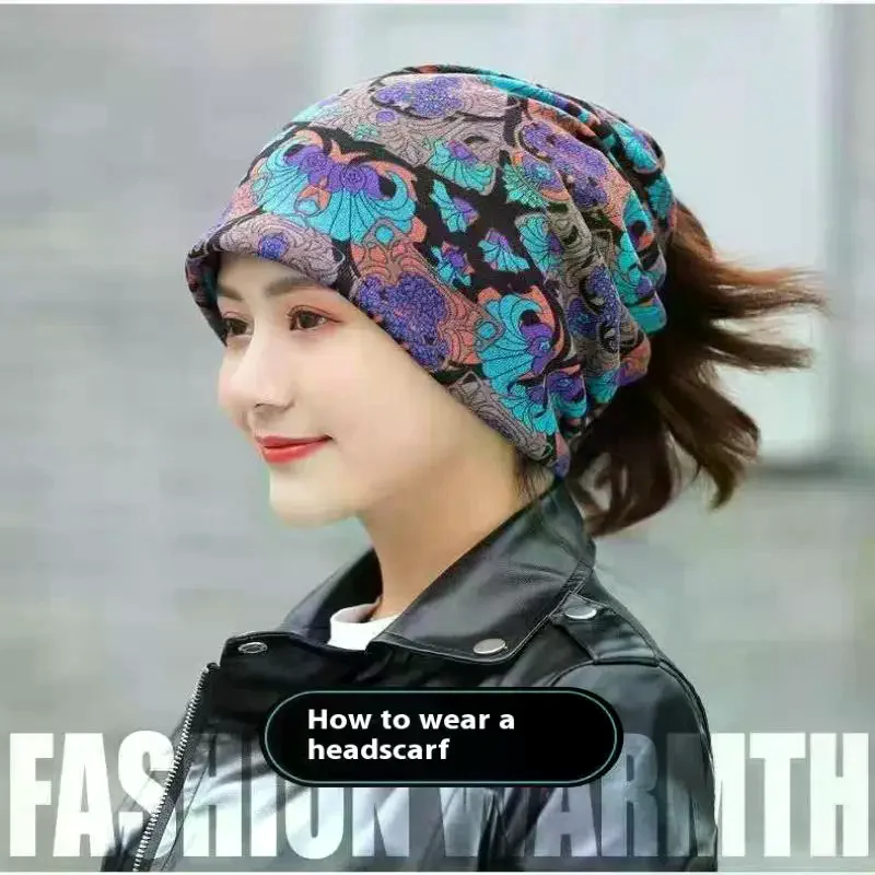 Moda dupla cabeça boné babador torção boné multi-funcional impresso cachecol capa boné pescoço máscara facial lenço boné