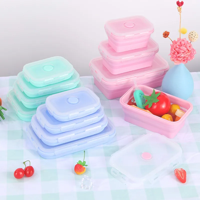 Silicone Lunch Box 4-piece Set Refrigerator Microwave Crisper Food Grade Portable Lunch Box Student Lunch Box Folding Bowl