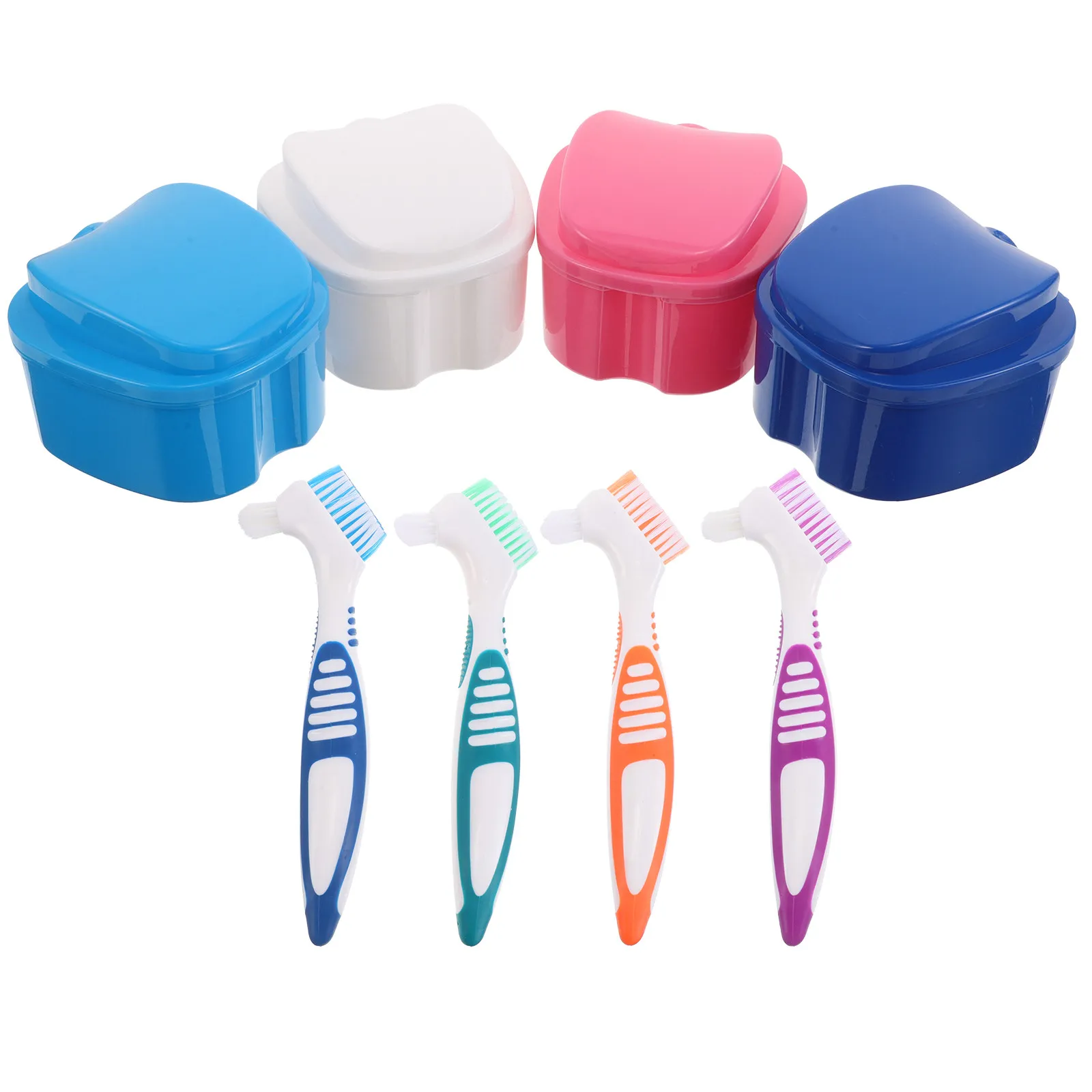 

Набор для чистки зубных протезов из 8 предметов: компактный контейнер с щеткой, надежная конструкция для фиксации протезов и защиты капп.