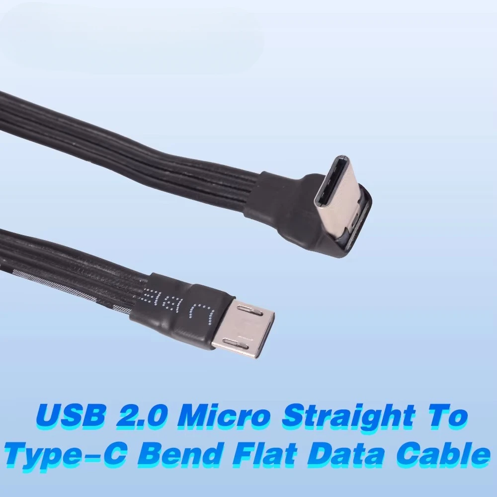 FFC-USB 2.0 Type-cフラットケーブル、上から下の角度、90度オス、マイクロUSB、ストレートオス、フレキシブル延長、fpvアダプター、データケーブル