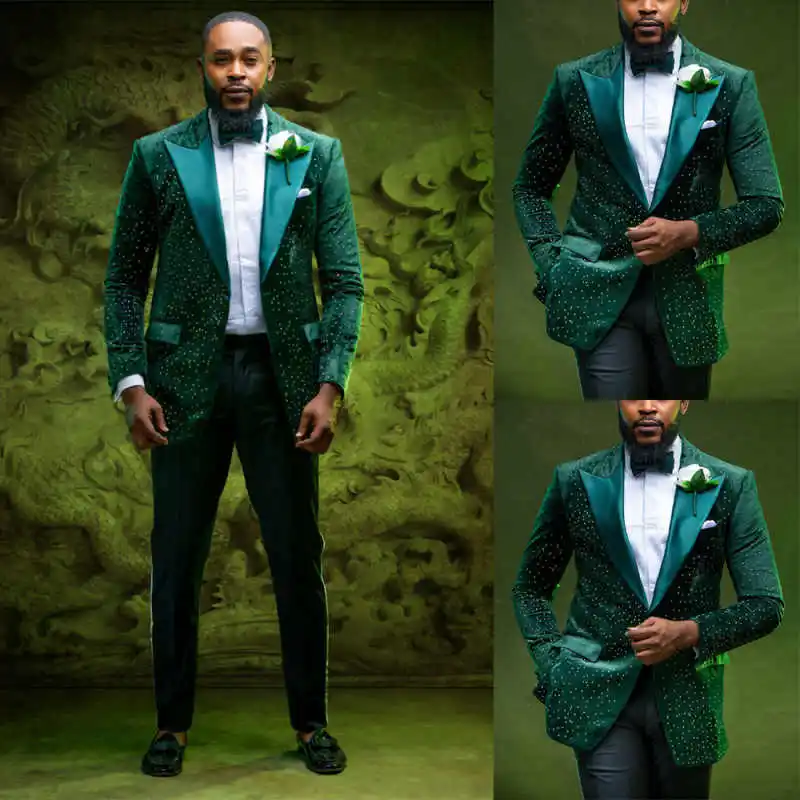 

Классические бархатные свадебные костюмы для жениха, однобортные смокинги с остроконечными лацканами, куртка, брюки, вечерняя вечеринка, выпускной, по индивидуальному заказу