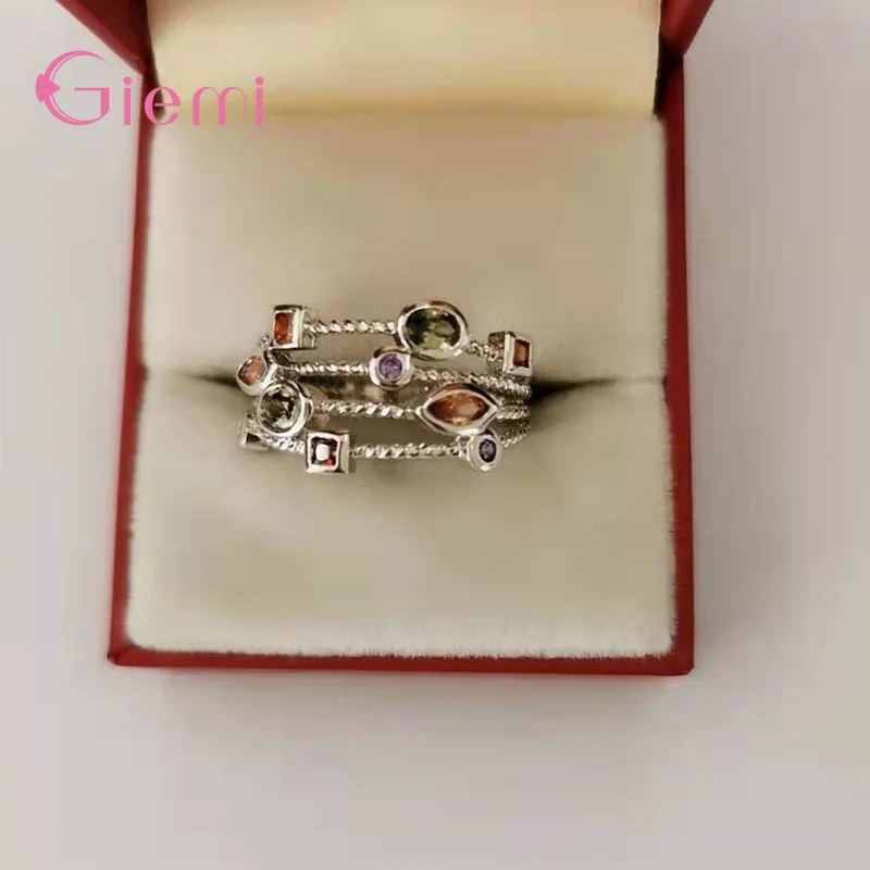 Trendy Fashion 925 Sterling Silver Women Rings Multi Layer Full Micro Paved Cubic Zirconia Jewelry Gift Rhineston Ornament