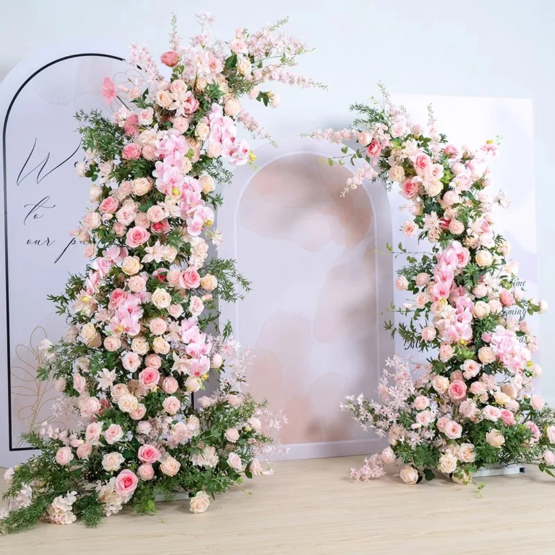 

Pink Moon Shape Horn Arch With Rose Greenery Flower Arrangement Wedding Backdrop Decor Props Event Stage Party Window Display