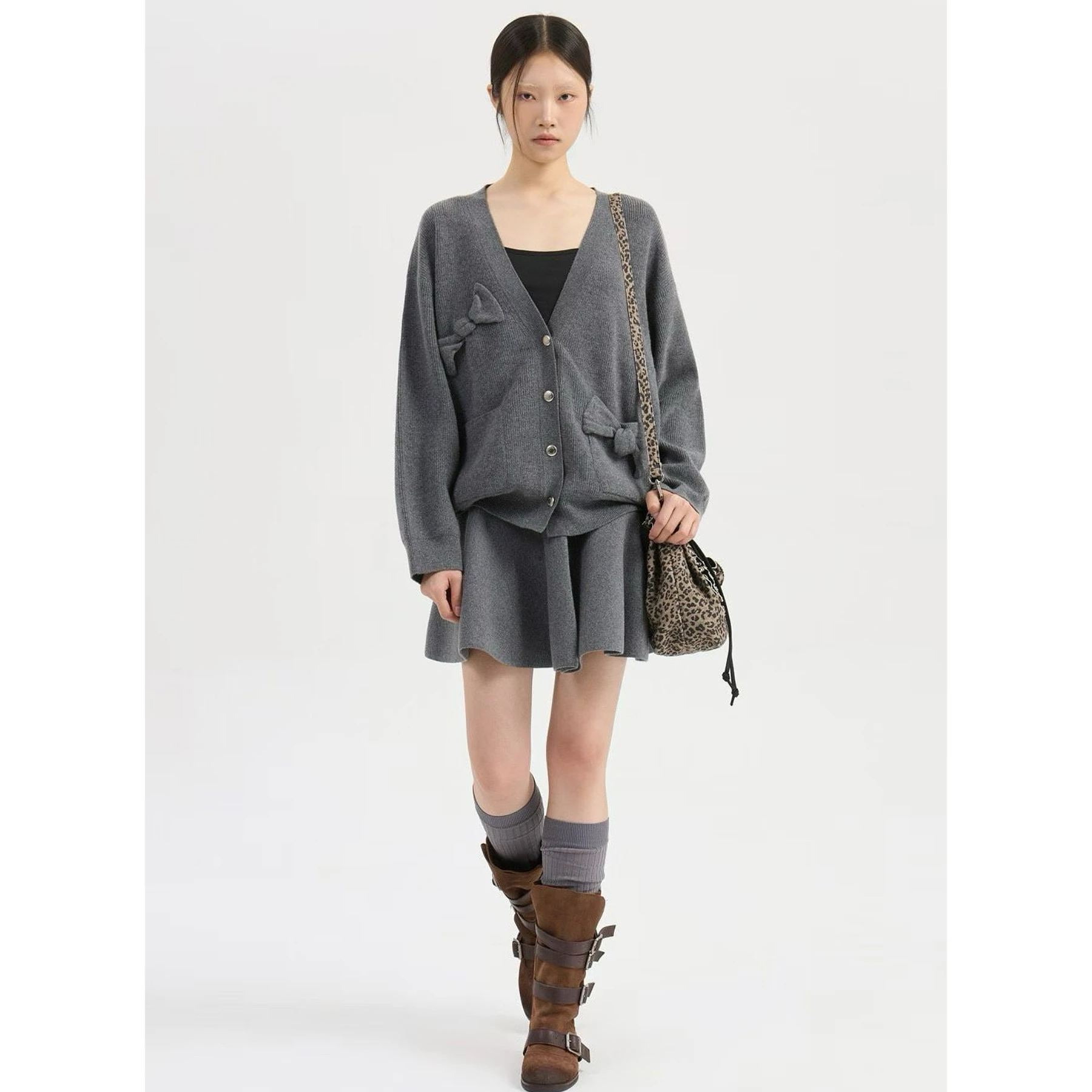 

Lemon Cheese LUC25 Autumn Faion V-ne Sweet Loose Knitted Cardigan Women's Commute Sle Long Sve Button up