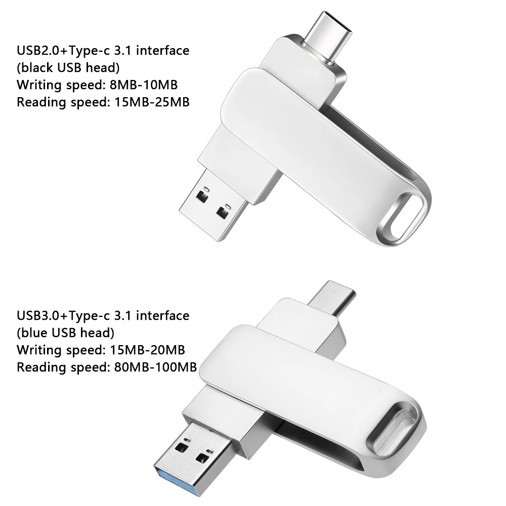 Suitable for Huawei Type-C computer, mobile phone, Laptops, USB drive 8GB-32GB, 2-in-1 high-speed rotating USB drive 64GB