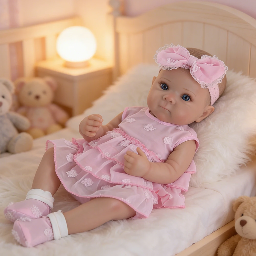 

Реалистичная кукла-реборн 46 см, виниловая девочка-новорожденная в розовом платье, с 3D-расписной кожей ручной работы, для коллекции и в подарок