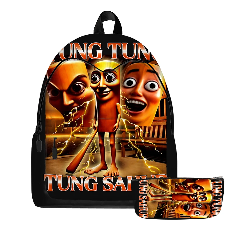 Tung Tung Tung Sahur 배낭 Tralalero Tralala 어린이 중학교 가방 남자 배낭 2pcs 십대 Mochila 소년 키즈 선물