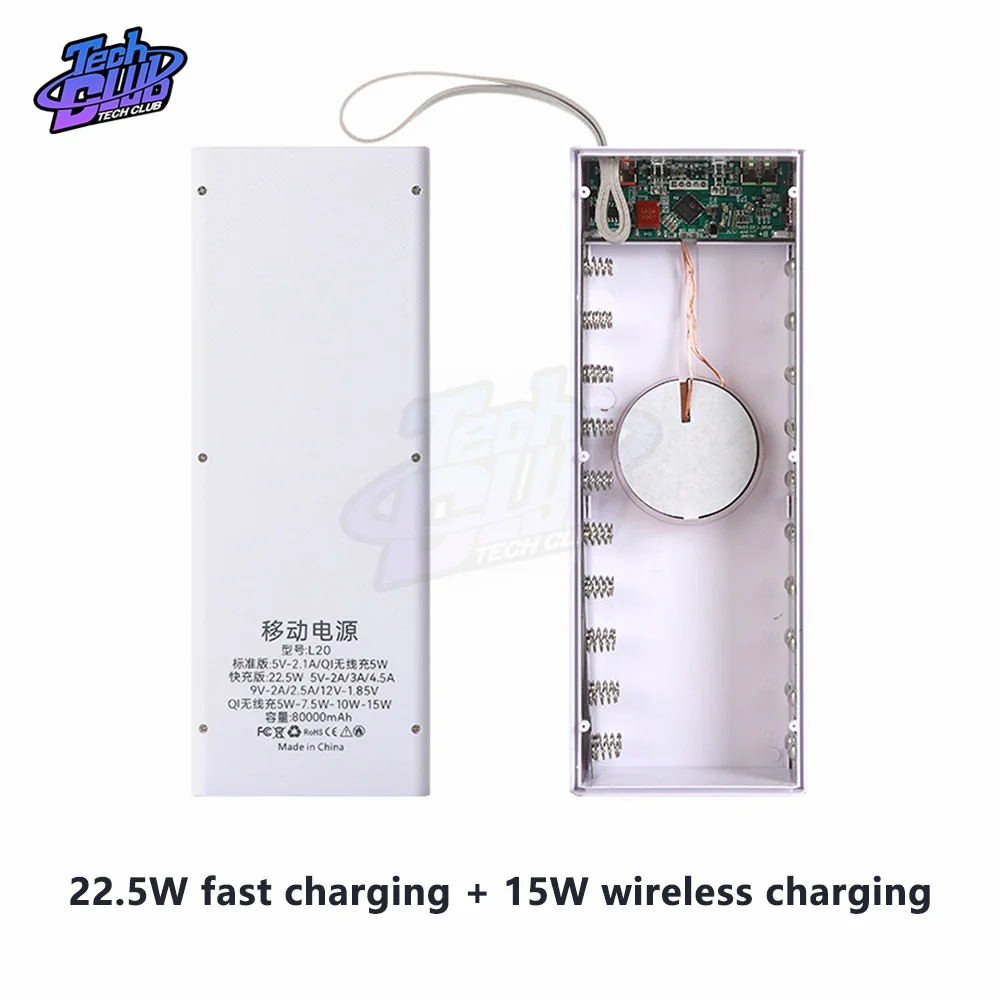 Imagem -06 - Destacável do Banco de Potência para Telefones de Carregamento sem Solda 20x18650 Baterias 22.5w Caixas de Armazenamento da Bateria Diy Case