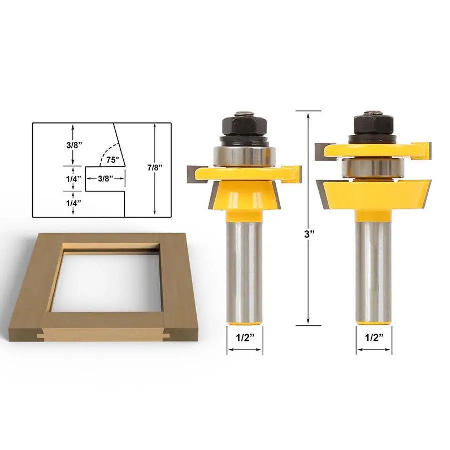 2PCS Rail Router Bit 1/2 inch Shank Shaker Woodworking Chisel Cutter