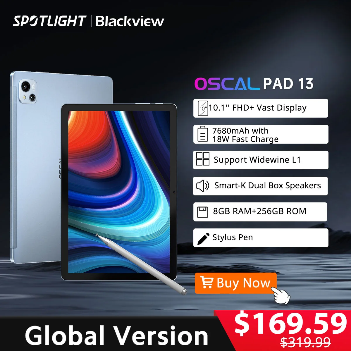 

[Мировая премьера] Планшет Blackview Pad 13 14 ГБ + 256 ГБ Android 12 10,1 ''Vast Display Unisoc T606 Tablet PC со стилусом