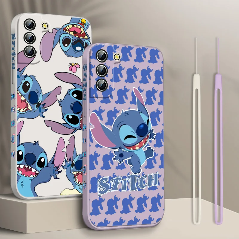 Чехол для телефона Стич The Baby Disney для Samsung Galaxy S22 S21 S20 FE S10 Note 20 10 Ultra Lite Plus, чехол с жидкостью и левой веревкой