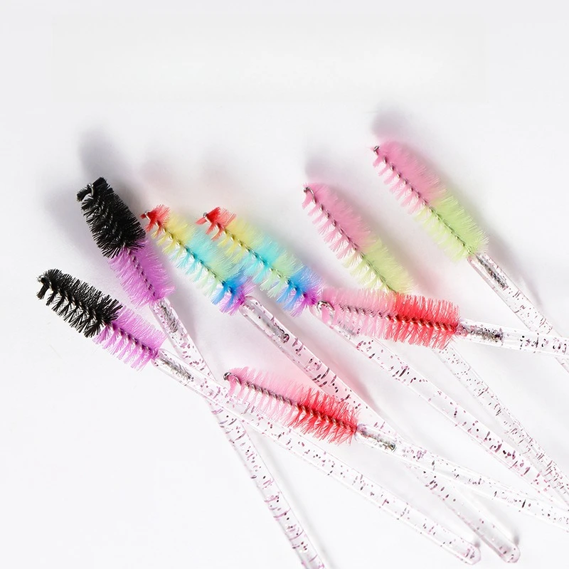 J017-50 Stück Kristall-Wimpernbürste Wimpernverlängerungs-Spoolie Kosmetikwerkzeug Wimpern-Make-up-Bürsten Regenbogenfarben Mikrobürste