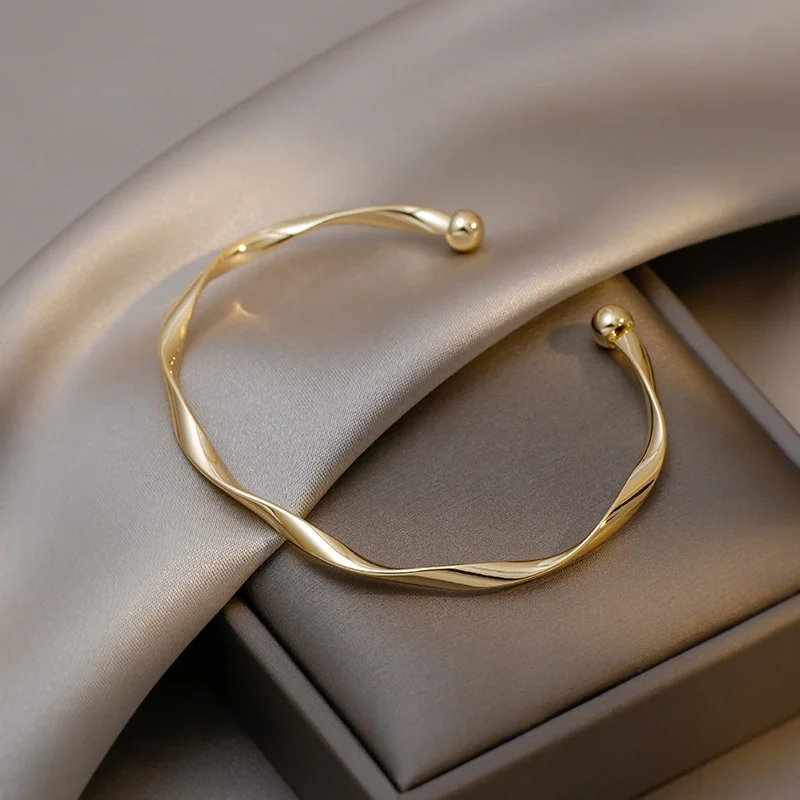 Foxanry Gold Color Minimalist Twist Cuff Bracelet For Women Couples Fashion Creative Elegant Classic Wedding Bride Jewelry Gifts image 6