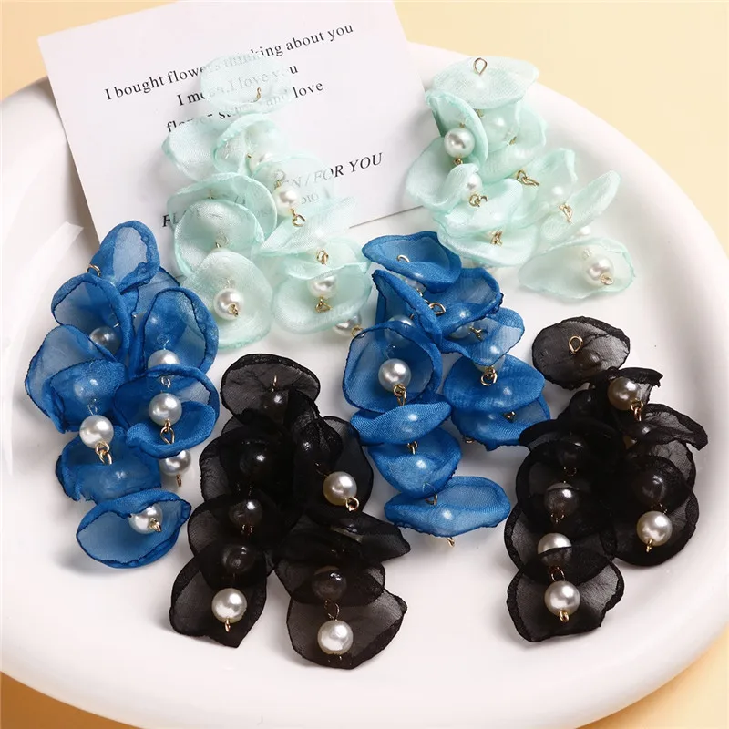 Min order 20pcs/lot color Gauze petals decoration handmade tassels charms diy jewelry earring/garment pendant accessory