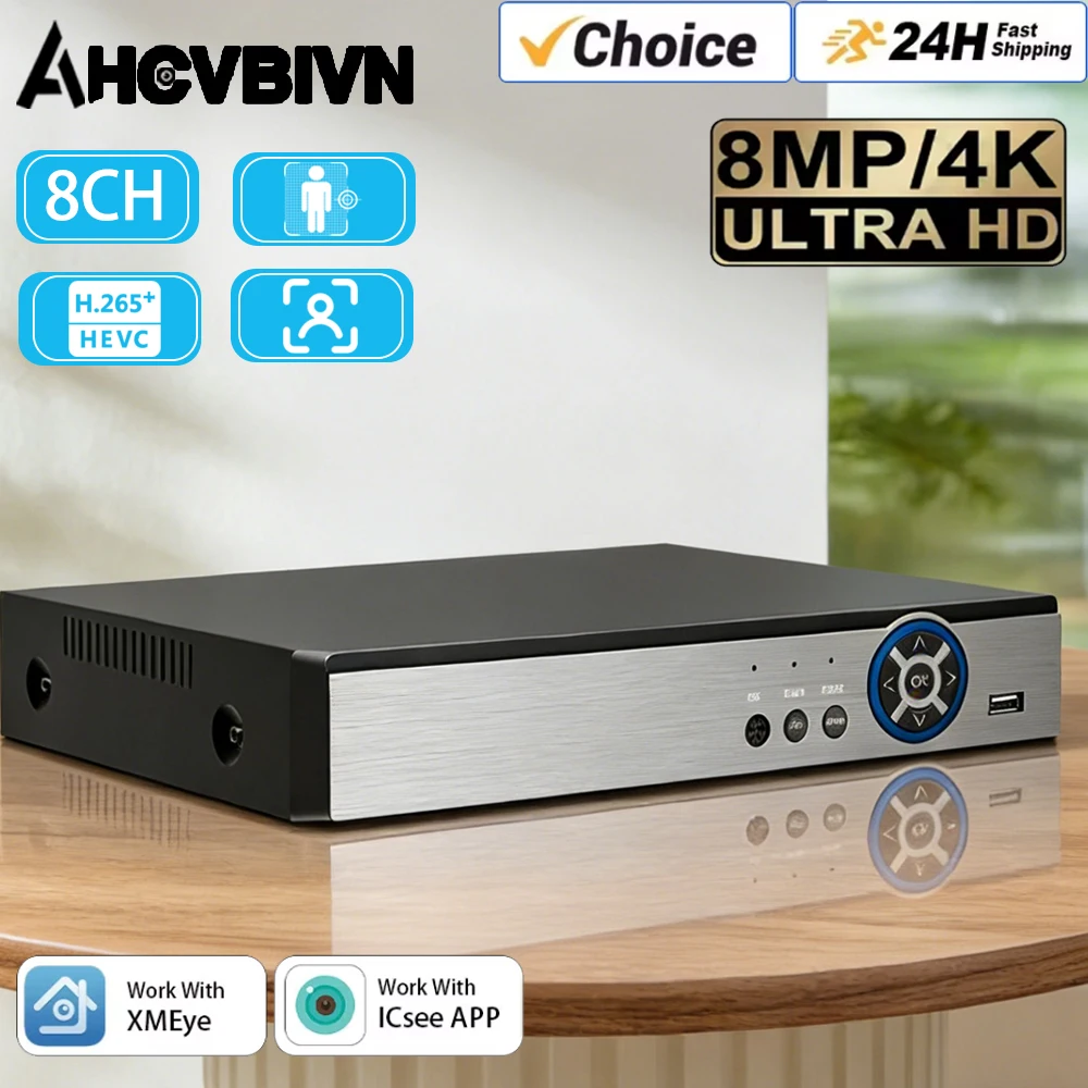 

4K 8MP 8CH POE NVR Face Detection Network Video Recorder H.265+ 24/7 Recording IP Camera P2P System iCSee XMEye