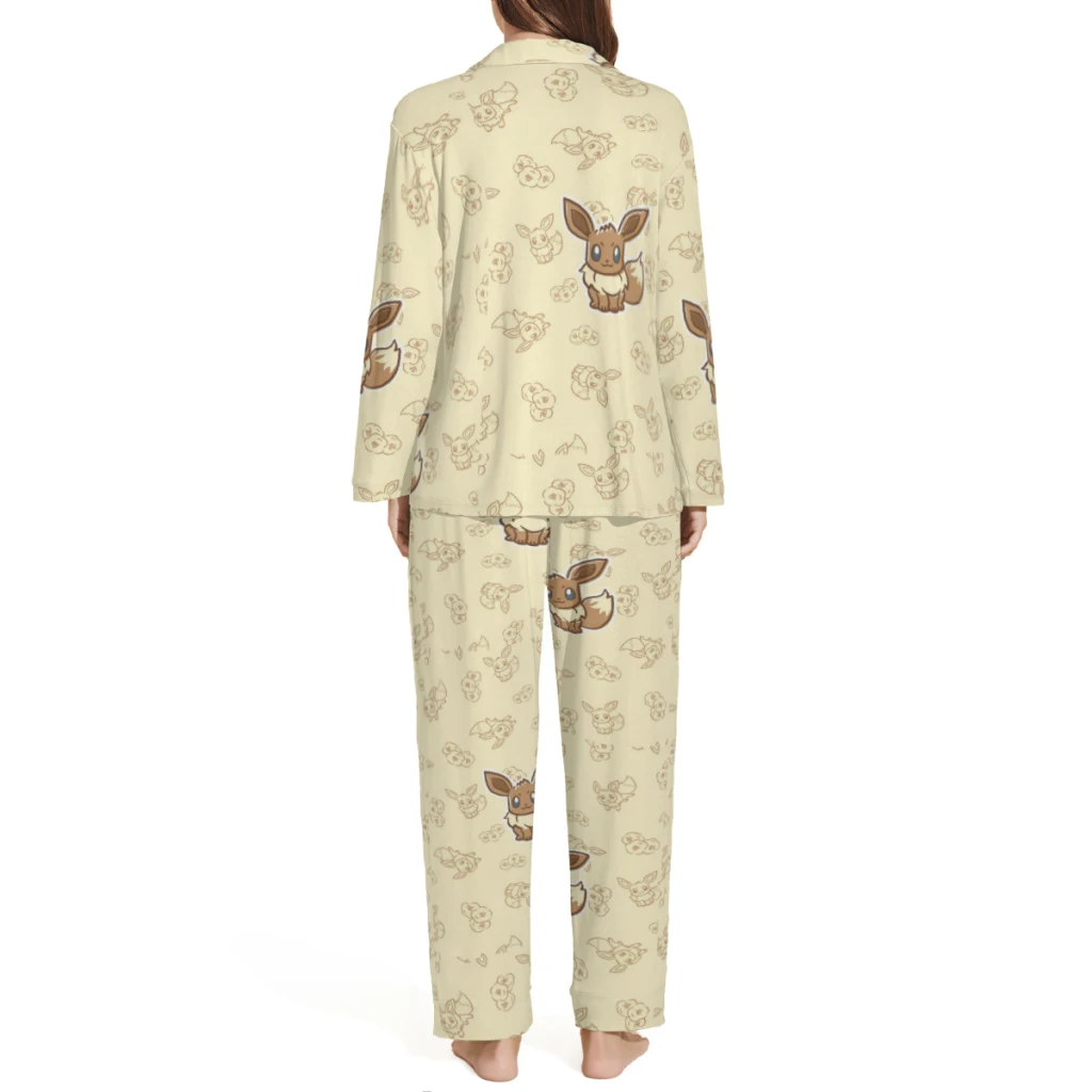 Ensemble de pyjama imprimé Pokémon pour femmes et hommes, haut et pantalon boutonnés confortables à manches longues, vêtements de détente décontractés