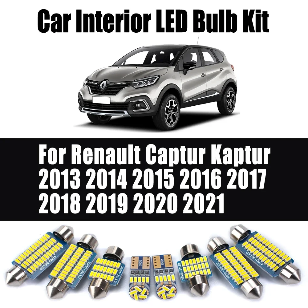 

10 шт. Canbus для Renault Captur Kaptur 2013-2018 2019 2020 2021 светодиодный комплект внутреннего купольного освещения для карт, автомобильные лампы для чтения номерного знака