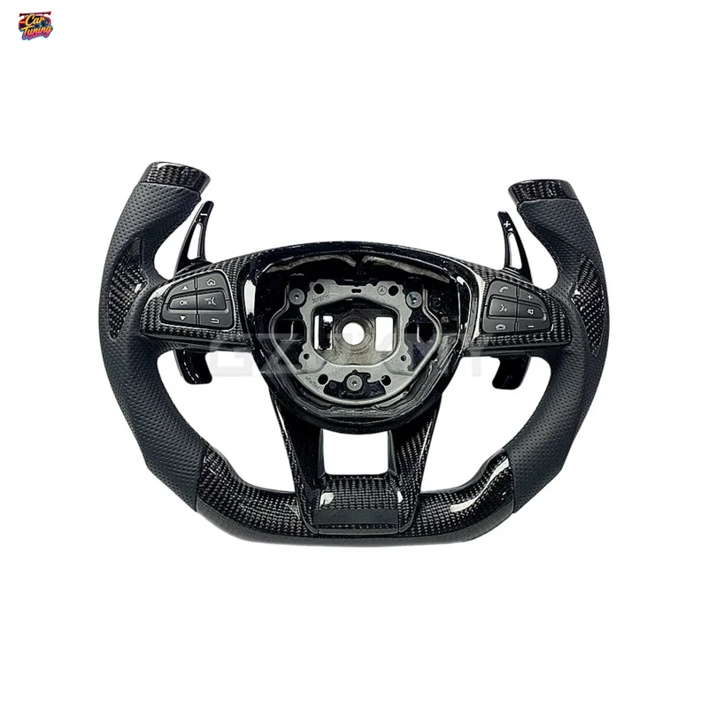 

for Mercedes-Benz W205 C205 W213 C238 X253 C- E/GLC-Class Perforated Leather Black AMG Carbon Fiber Airplane Steering Wheel