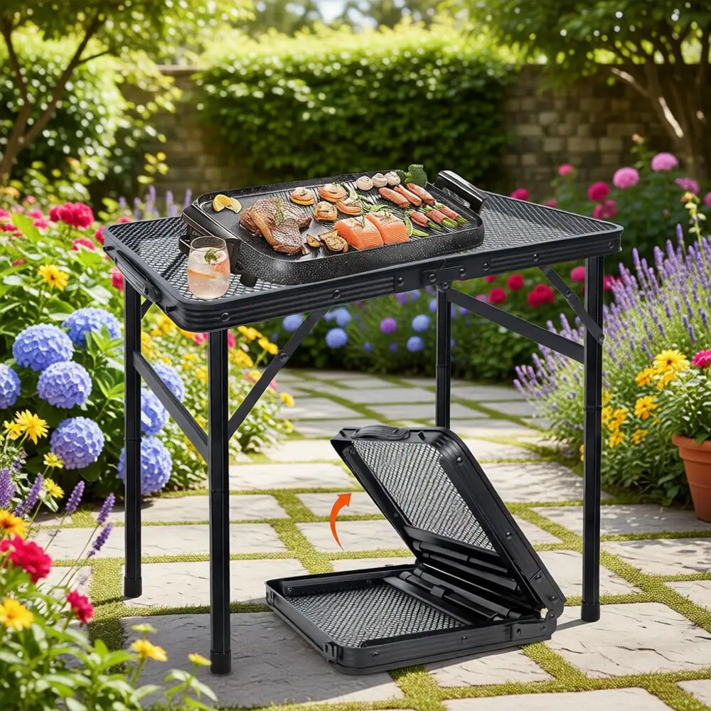 

Compact Folding Picnic Table with Mesh Top, Portable for Camping, Height Adjustable with Carry Handle, Suitable for Outdoors and