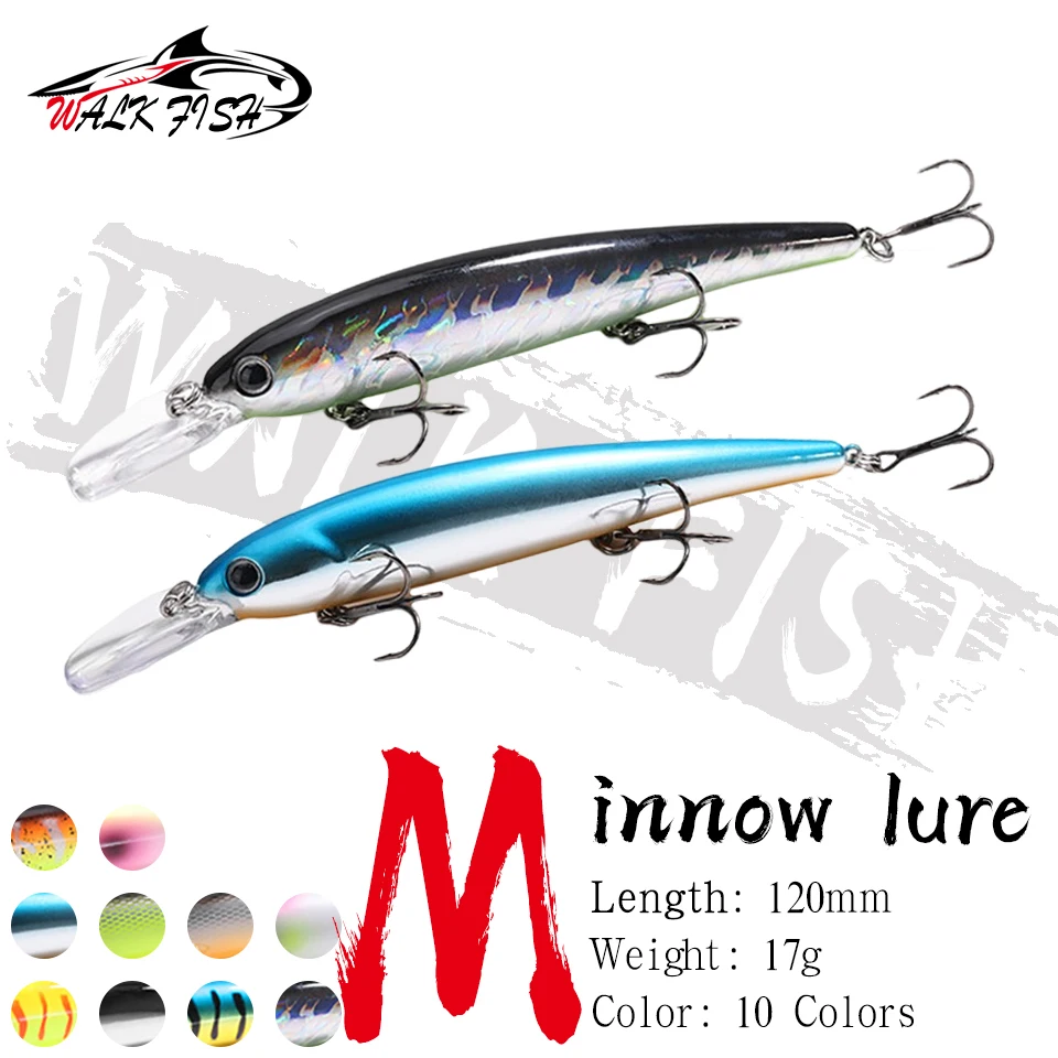 WALK FISH 120mm 17g Floating Minnow Fishing Lure Pike 3 Hooks Hard Bait Crank Bait Wobbler Artificial Hard Lure Jerkbait Tackle