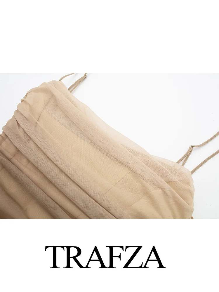 TRAFZA Women Ruched Dress Tulle Party Dress Women Off Shoulder Long Dresses Women 2023 Sexy Backless Midi Dress Party Club