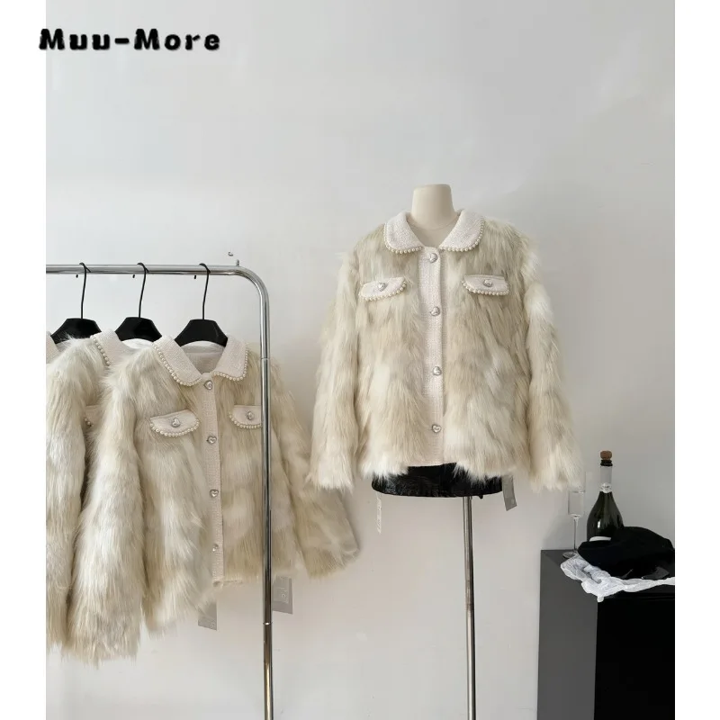 

Women Casual Luxury Long Sleeve Single Breasted Fur Top 2023 Winter Turn Down Collar Outerwear Jacket Thick Warm Faux Coat