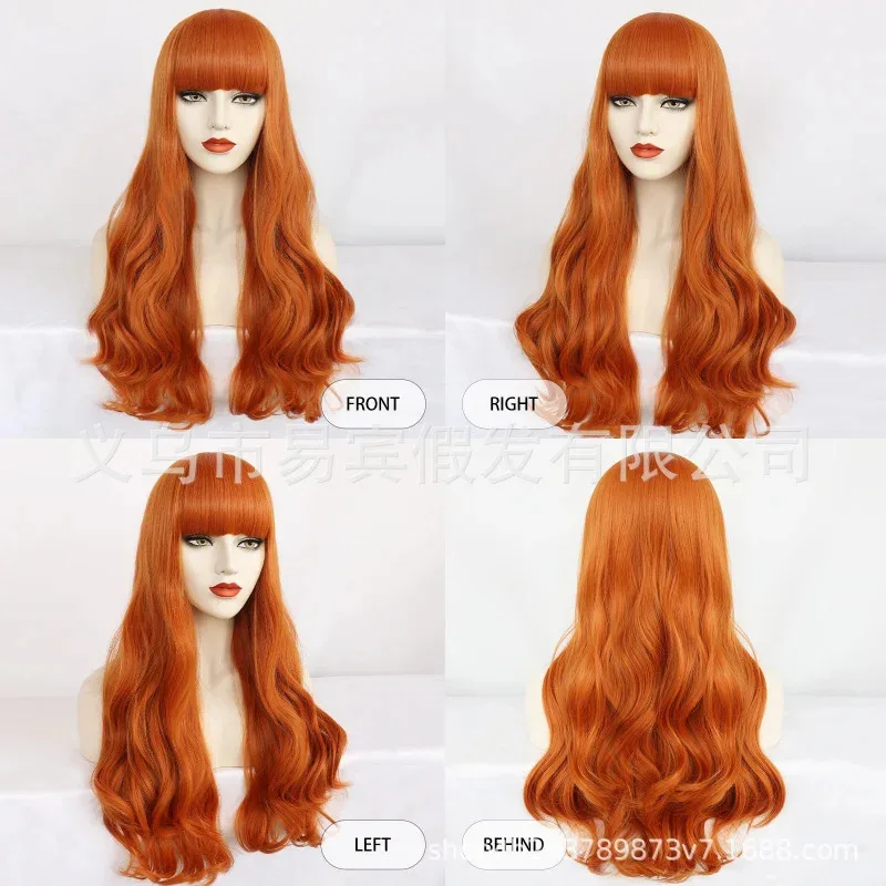 Cosplay Yibin Peluca de estilo europeo y americano Peluca africana Onda grande Pelo largo y rizado Peluca de red rosa Funda Popular