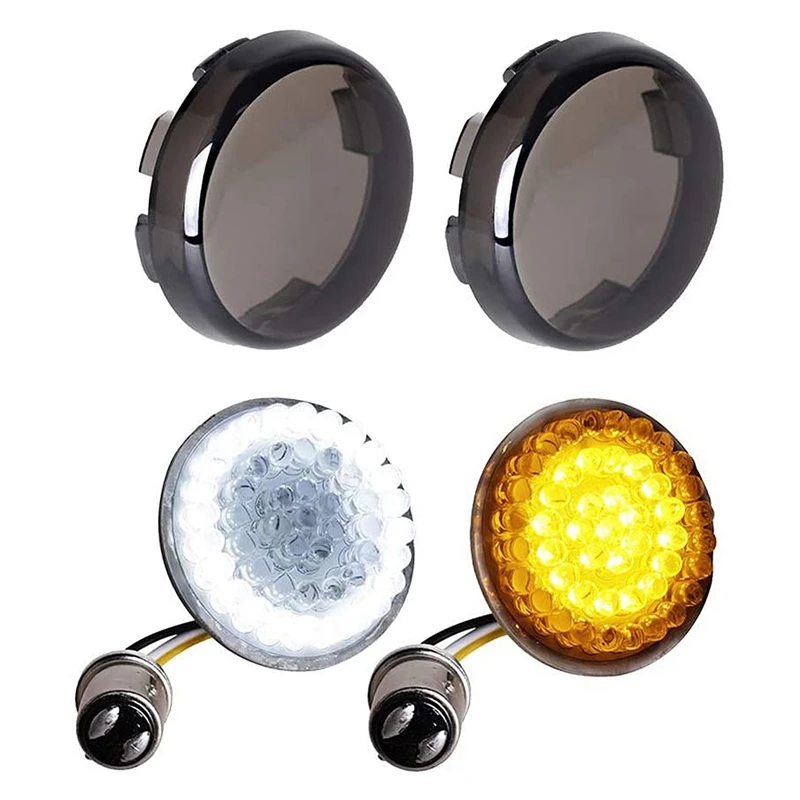 4PCS Smoked Front Turn Signals LED Lights Panel Motorcycle 1157 Insert Kit for Dyna Road Street Glide