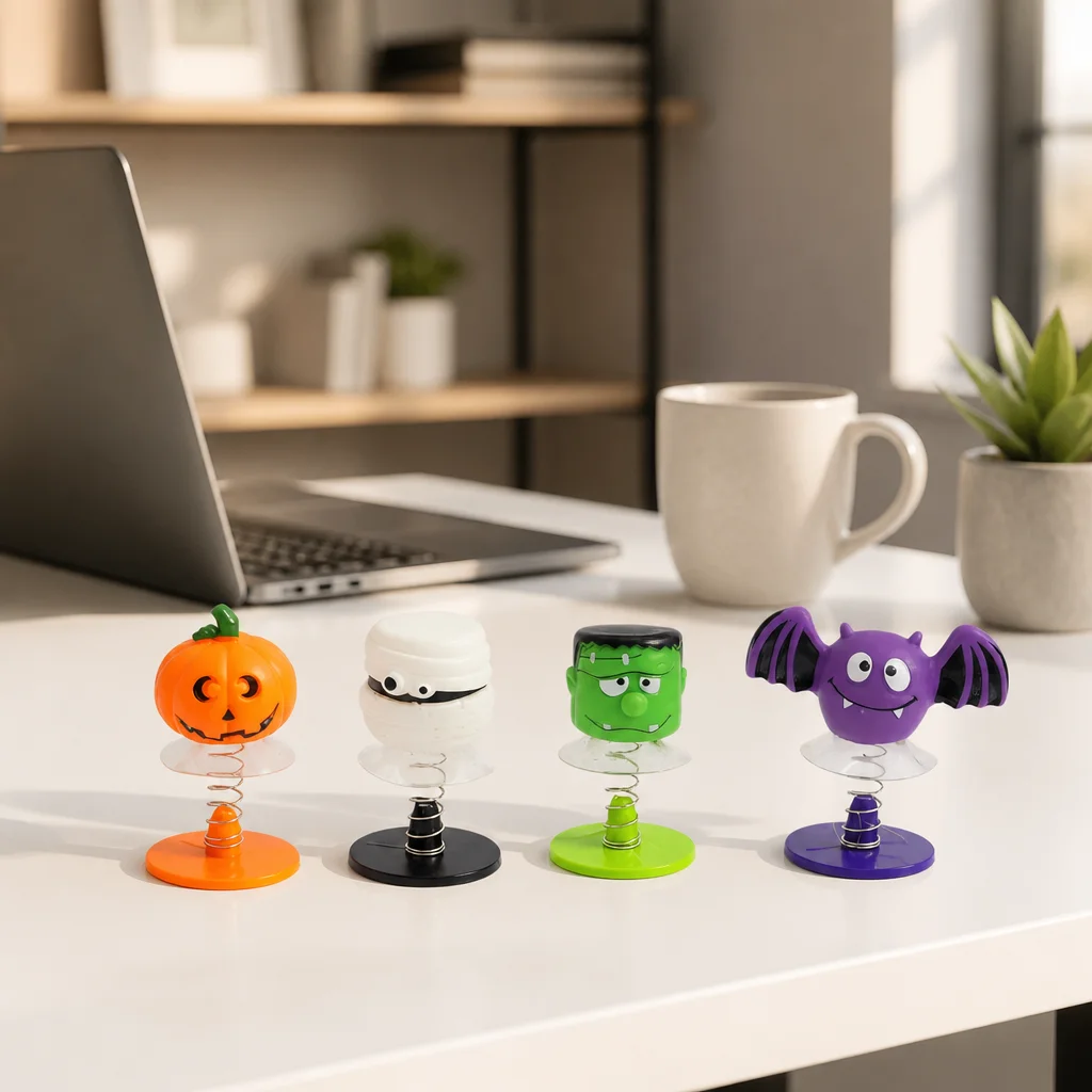 Halloween Kids Novelty Toys Suction Cup Bouncy Stuffed Animal Pumpkin Spring Jumpy Monster Plush Figurine
