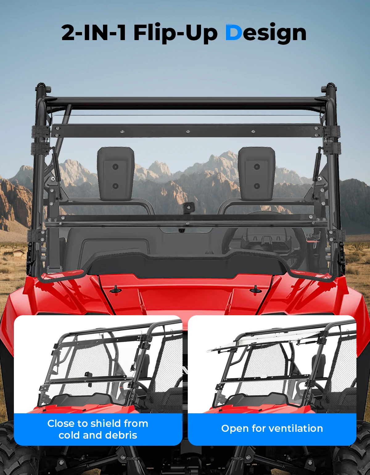 UTV Flip Up Clear PC Front Windshield Compatible with Honda Pioneer 700 700-4 2014-2025 UV Protect Shockproof High Transparency