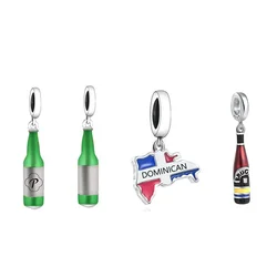 Fit Original pan Charm Bracelet Authentic 925 Sterling Silver Dominican Flag Map Wine Bottle Bead For Women jewelry 2024 DIY