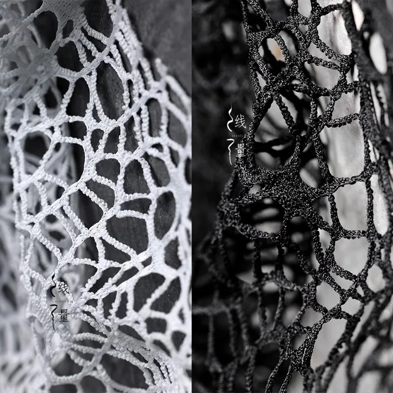 Epidemic Black and White Irregular Fishnet Lace Fabric Mesh Skirt Clothing DIY Handmade Curtain Designer Fabric