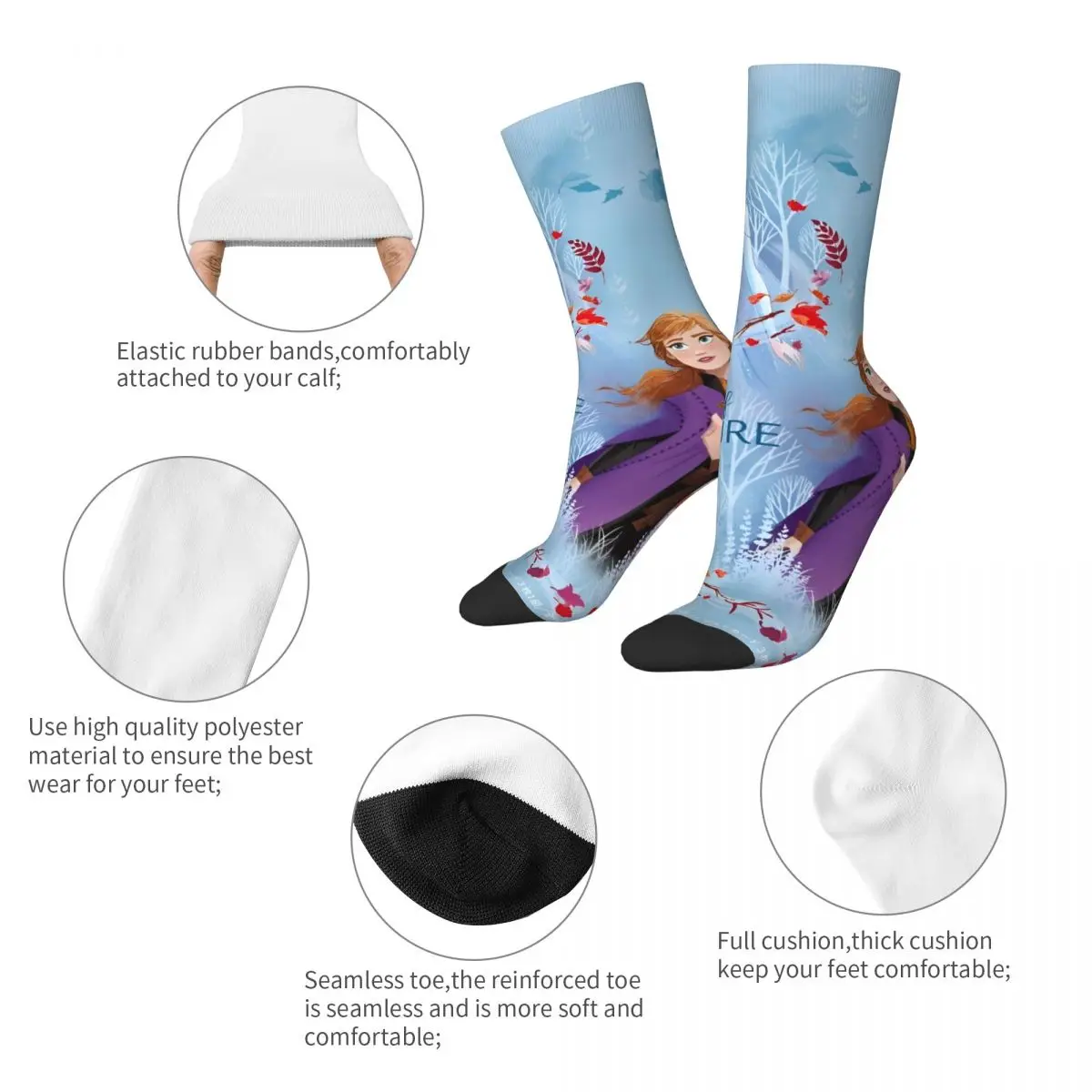 Frozen Elsa Princess Anna Autumn Winter Cool UnisexSocks Sister Cartoon Sweat Absorbing Skateboard Socks