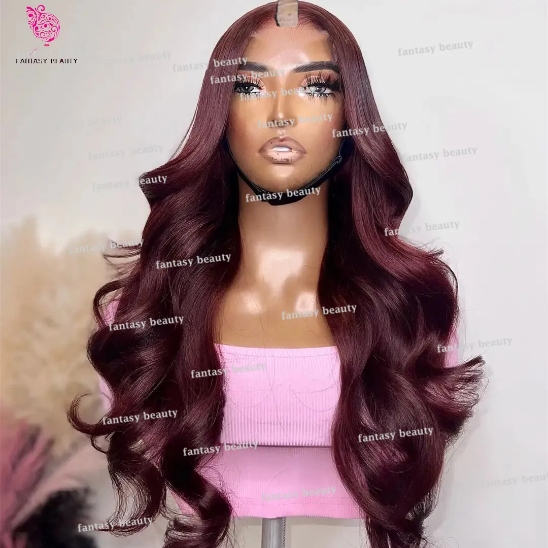 V partHuman Hair wig Red 99J Body Wave U Partial Human Hair wig Remy Martin 1 x 4 Open Lace wig 250% density 100% human hair wig