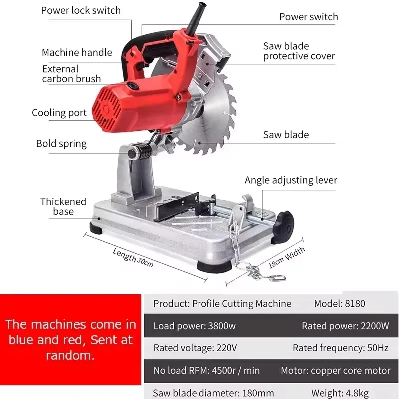 0-45 Degrees Table Cutter Mini Profile Cutting Machine Electric Saw Table Saw for Cutting Metal Wood Plastic Cut-off Saw