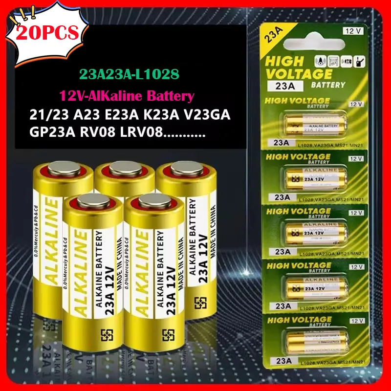 20 SZTUK 23A 12V Bateria alkaliczna 23GA A23S EL12 MN21 MS21 E23A GP23A LRV08 V23GA Nadaje się do zdalnego sterowania Dzwonek do drzwi Suchy