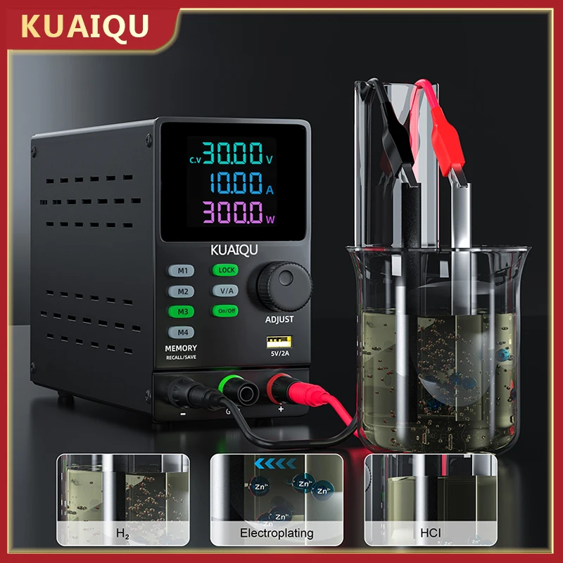 Zasilacz laboratoryjny DC KUAIQU 300V 1A 300W, regulowany, 200V 120V 60V 30V, z wyświetlaczem LCD, pamięcią i regulacją napięcia, do galwanizacji.
