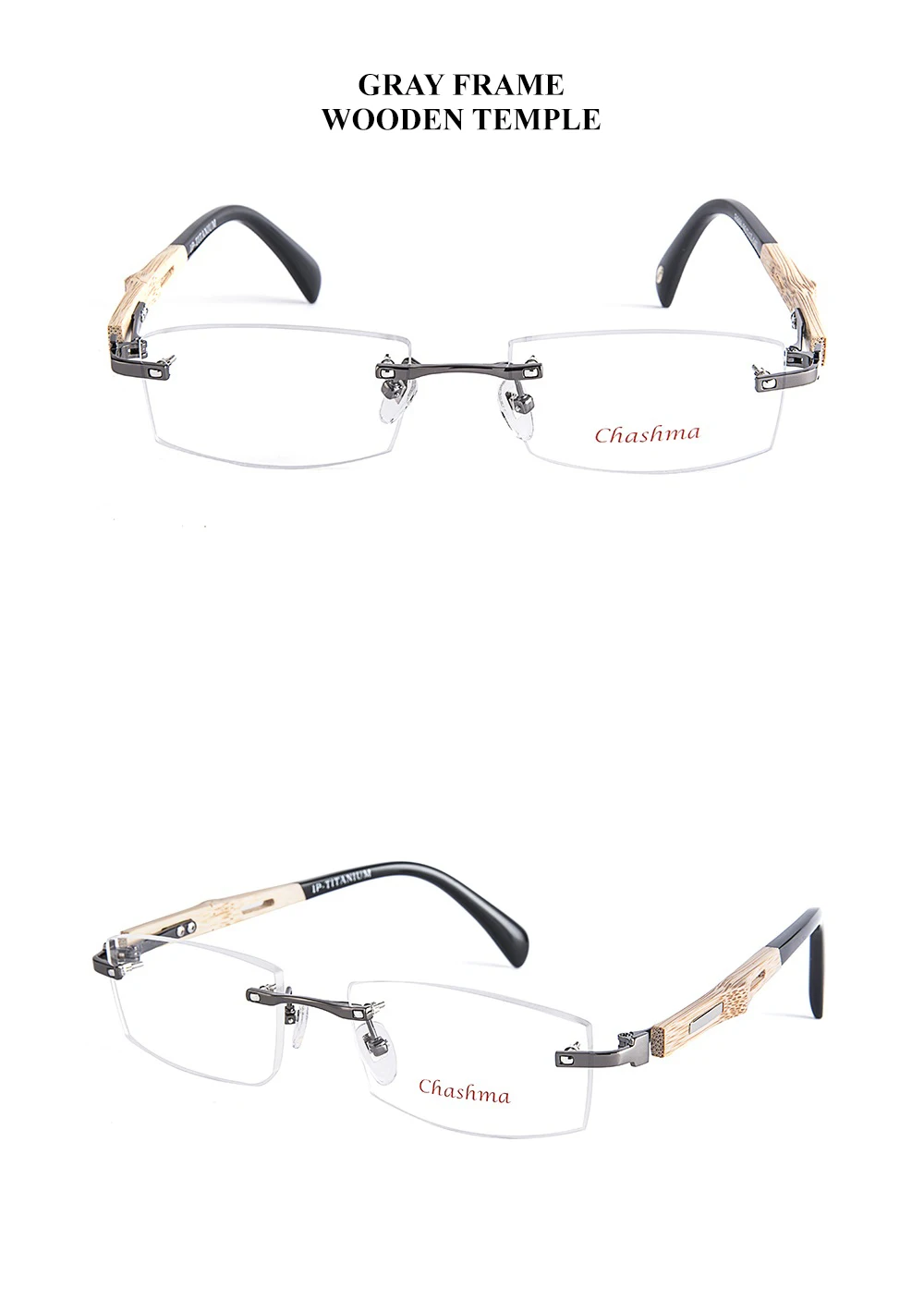 Chashma Marke Reinem Titan Rahmen Bambus Holz Brillen RX Männer Randlose Holz Brillen – Detail 3