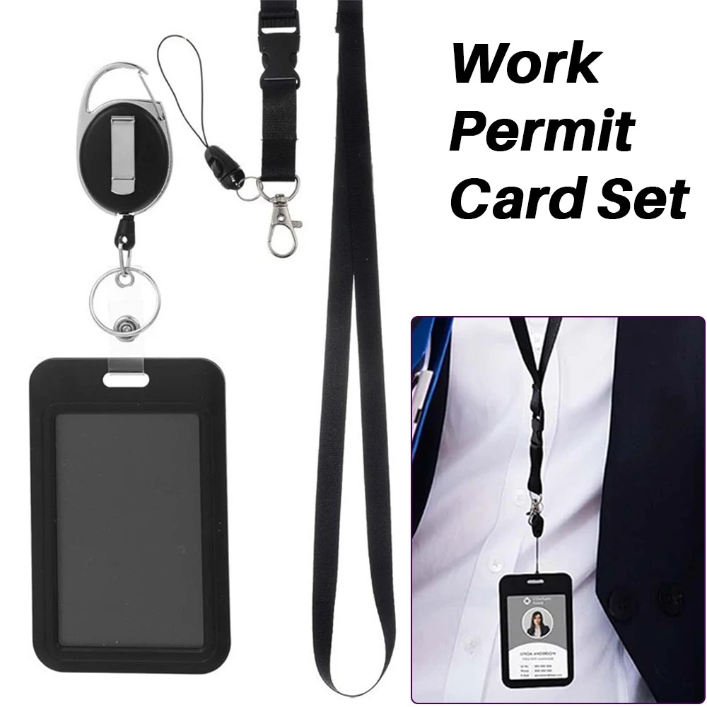 Work Permit Card Set - Rope Retractable Neck Hanging Document Card Set - Chest Tag Access Control Hard Shell Protective Set