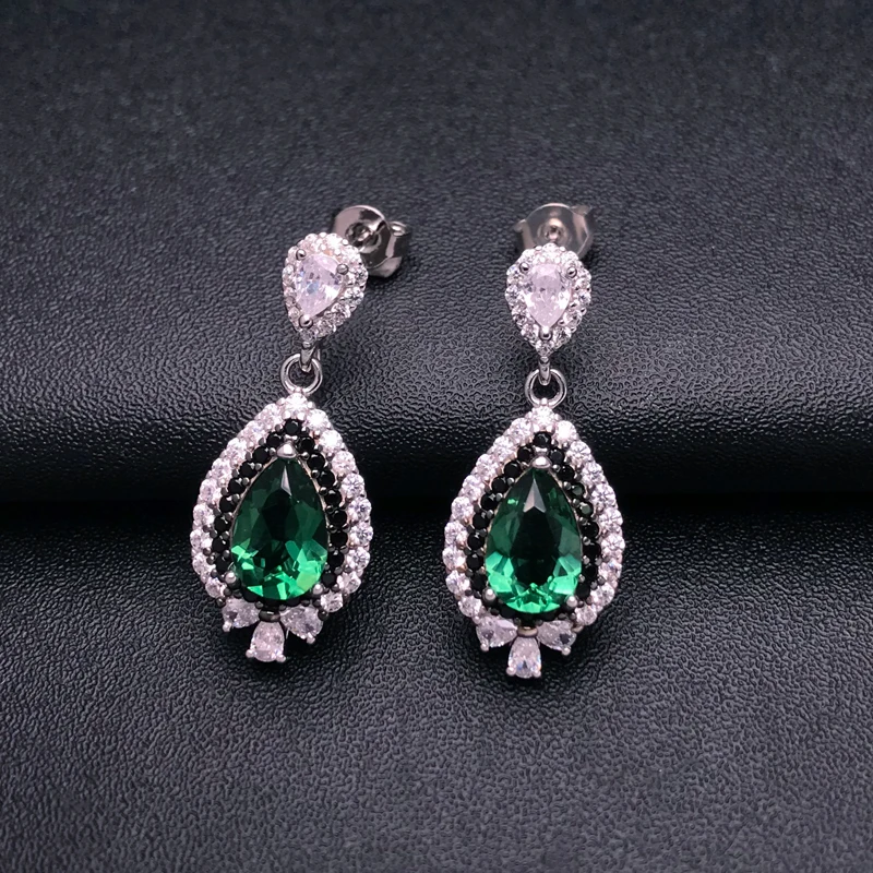 New Green Amethyst Earring Sterling 925 Silver Quartz Gemstone Pear 6*9mm Fine Jewelry for Women Lady Party Birthday Nice Gift