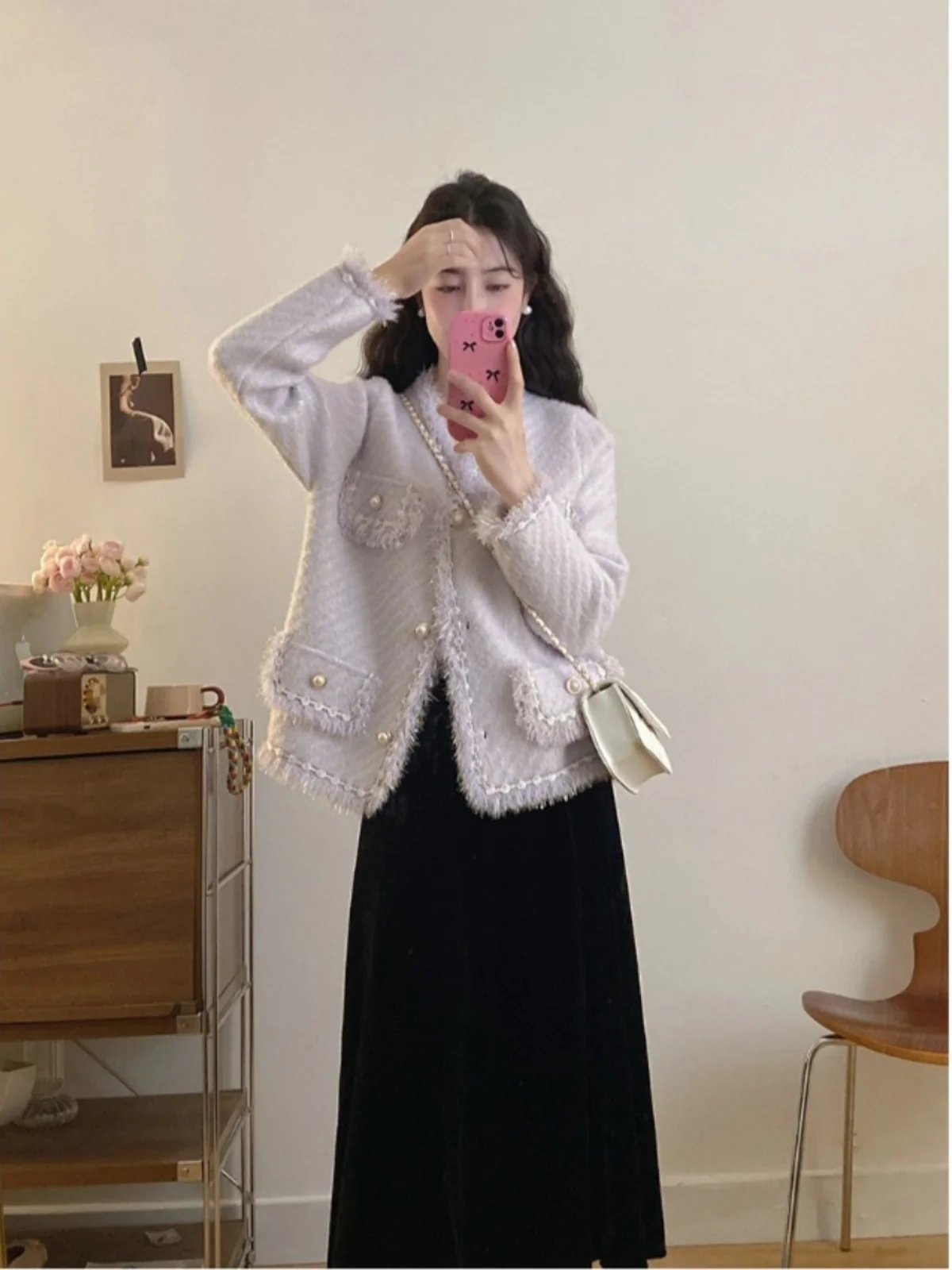 

Жакет из твида бежевый женский осенний с множеством карманов, рабочая одежда, функциональный, износостойкий, усиленный, на эластичной подкладке, для офиса