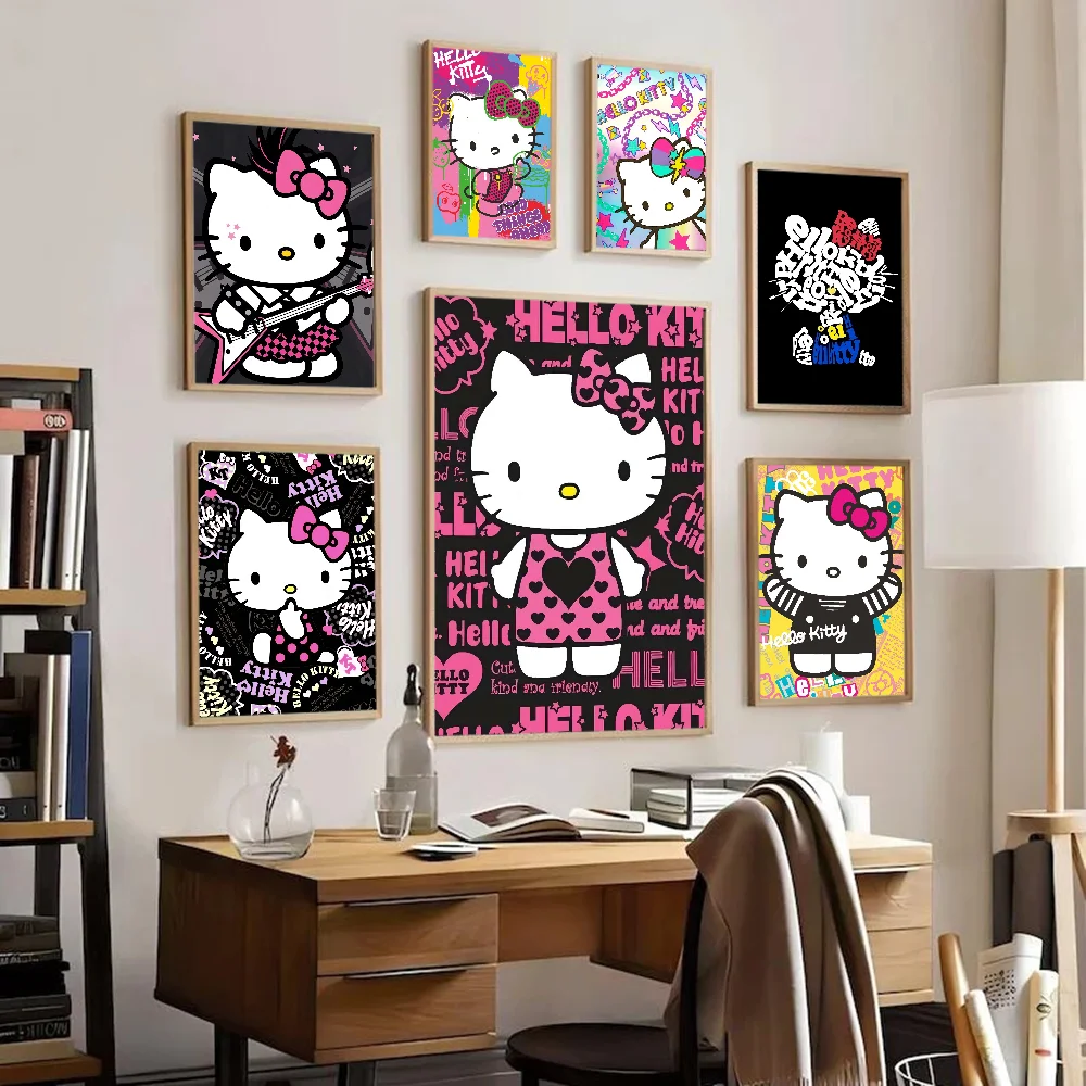 H-Hello-K-KittyS Classic Vintage Posters Decoracion Painting Wall Art White Kraft Paper Kawaii Room Decor